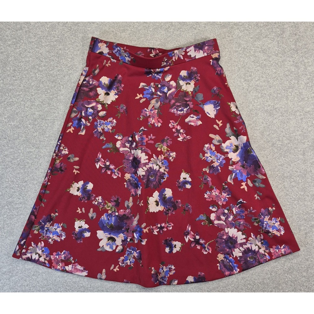 E.C.I. Skirt Womens Size M Red Floral A-Line Knee Length Classic Coastal Modest